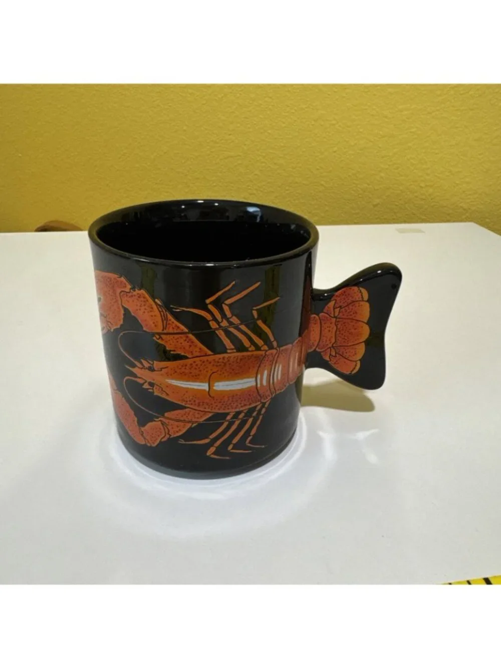 Salamander Graphix Stoneware Coffee Mug Lobster Tail Handle Black Orange 11 oz